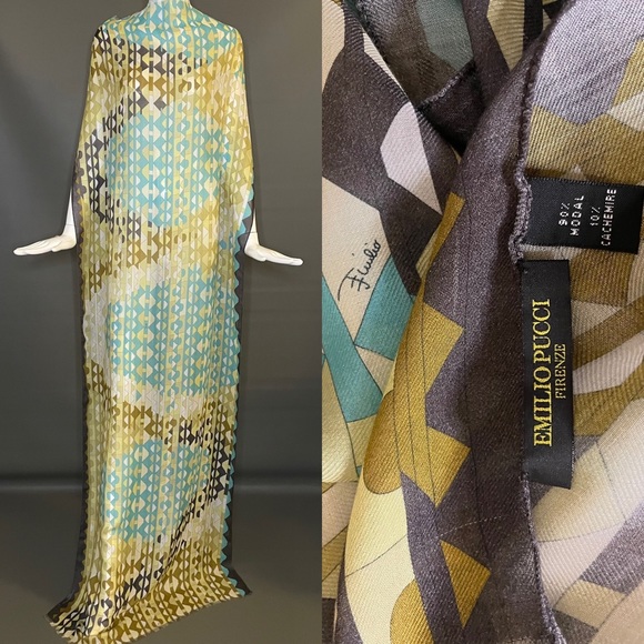 Emilio Pucci Accessories - Huge Emilio Pucci Scarf Cashmere Modal Blend 25 x 68 In Very Good Condition